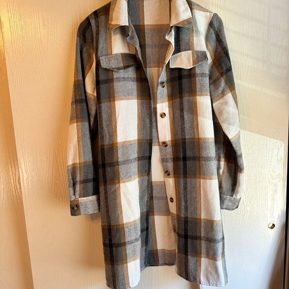 SHEIN Women's Plaid Overcoat with Flap Pockets, Multicolor, Size L - Picture 2 of 5